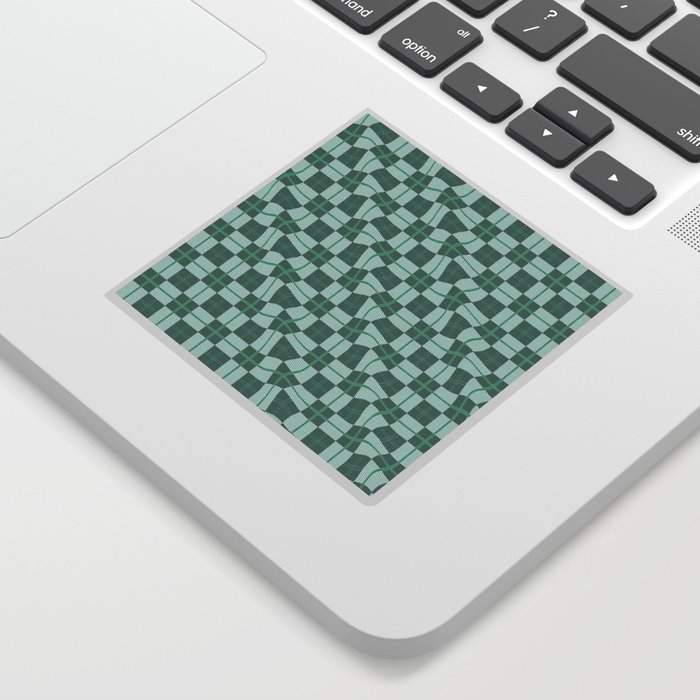 Warped Checkerboard Grid Illustration Playful Teal Green Sticker