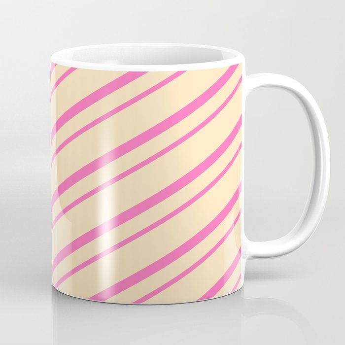 Hot Pink & Beige Colored Lines/Stripes Pattern Coffee Mug