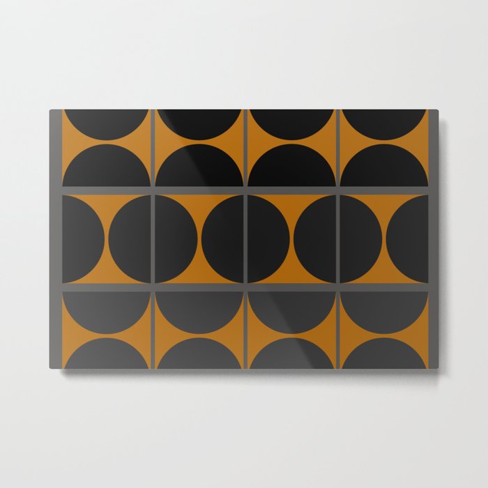 Black and Gray Gradient with Gold Squares and Half Circles Digital Illustration - Artwork Metal Print
