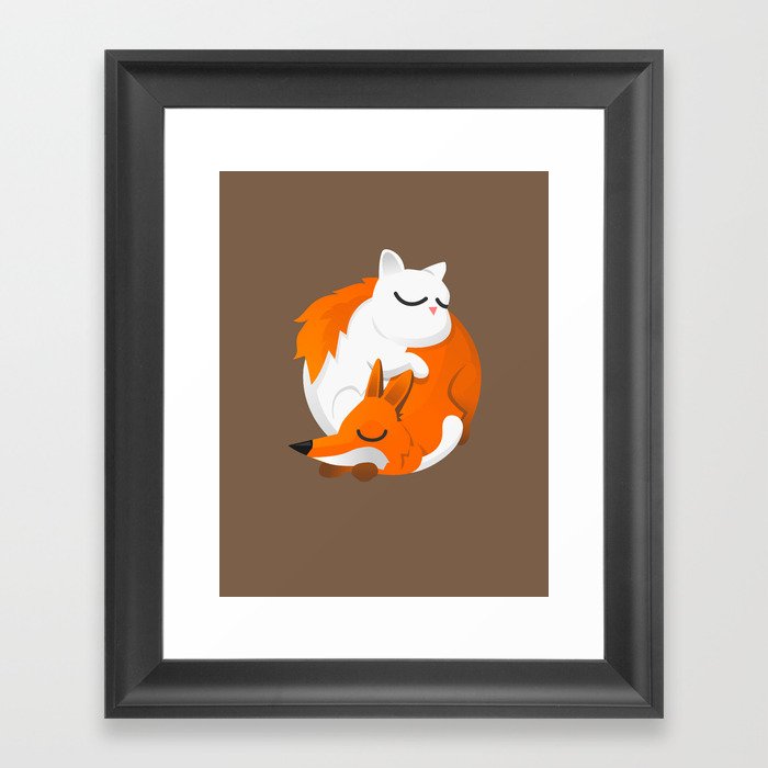 Fox and cat Framed Art Print