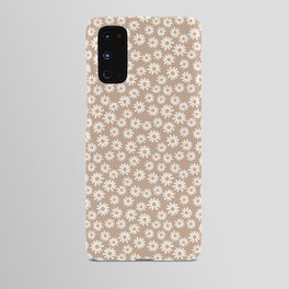 Daisies - daisy floral repeat, daisy flowers, 70s, retro, black, daisy florals camel brown Android Case