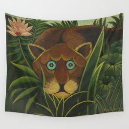 Lioness peers out of the jungle and grasses, circa 1890, oil on canvas print by Henri Rousseau Wall Tapestry