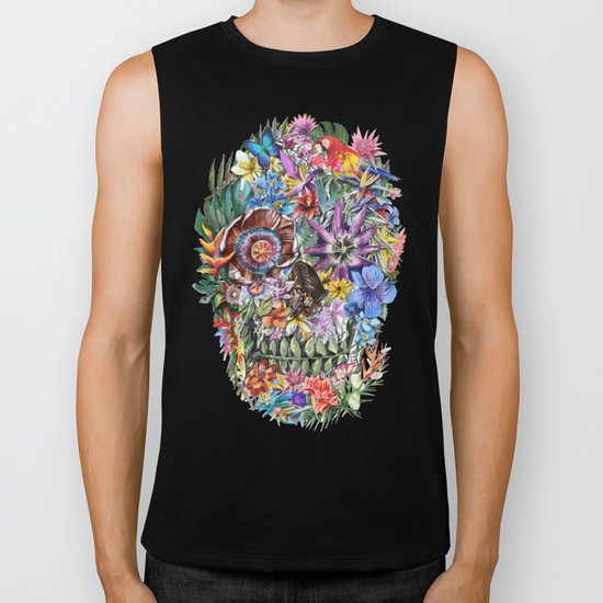 tropilcal floral skull 5 Biker Tank
