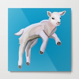 Cute Galloping Baby Spring Lamb Metal Print | Babylamb, Eastersunday, Cutelamb, Lamb, Babynursery, Whitelamb, Nursery, Easterlamb, Easter, Happyeaster 