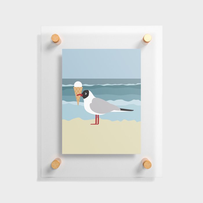 Cute seagull with ice cream by the sea Floating Acrylic Print