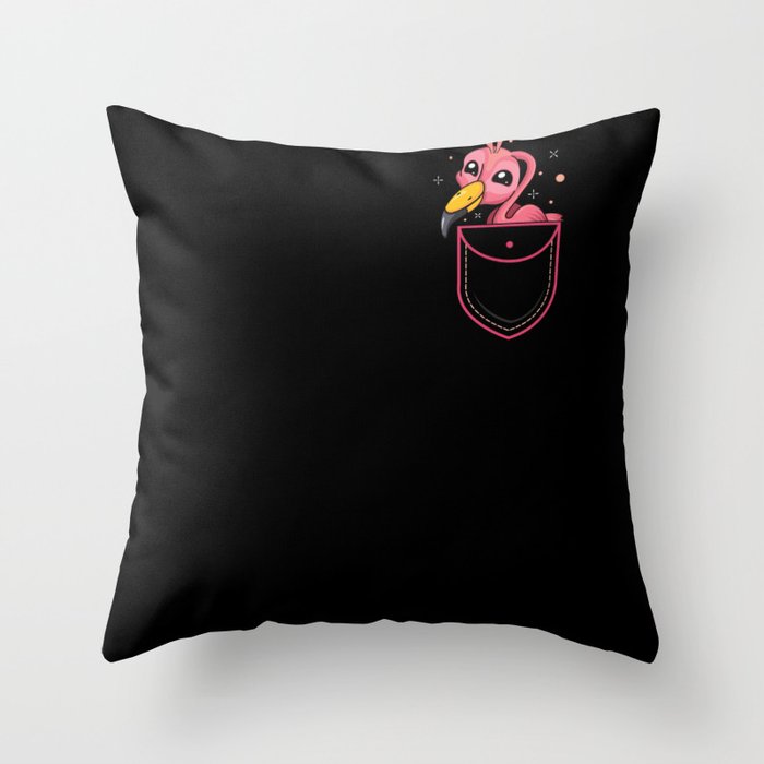 Kawaii Cute Flamingo In Pocket Throw Pillow