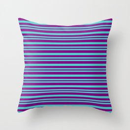 [ Thumbnail: Purple & Turquoise Colored Pattern of Stripes Throw Pillow ]
