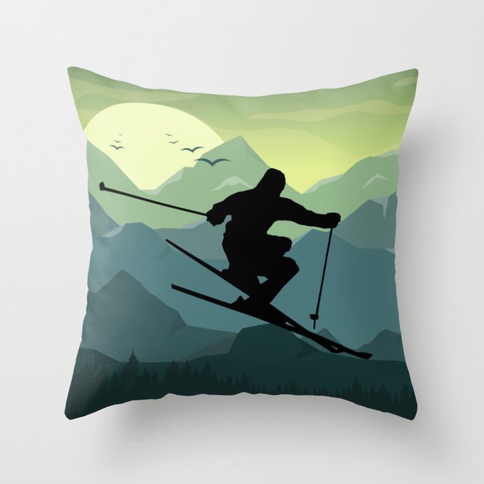 Skier Silhouette Throw Pillow