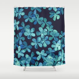 Hand Painted Floral Pattern in Teal & Navy Blue Shower Curtain