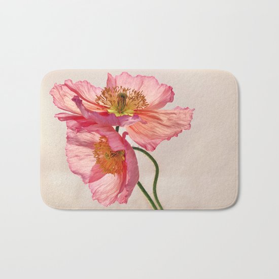 Like Light through Silk - peach / pink translucent poppy floral Bath Mat