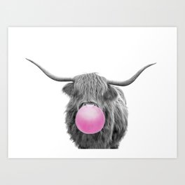 Bubblegum Highland Cow Art Print