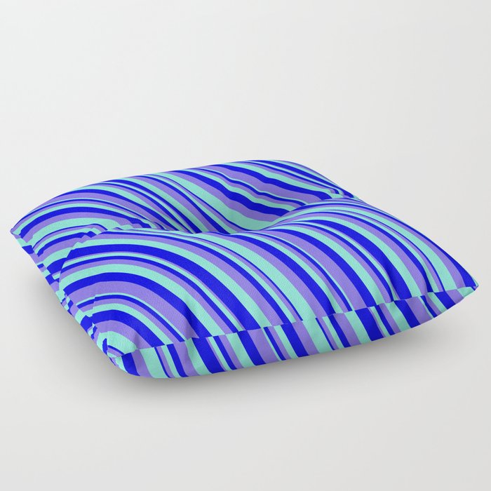 Blue, Medium Slate Blue & Aquamarine Colored Pattern of Stripes Floor Pillow
