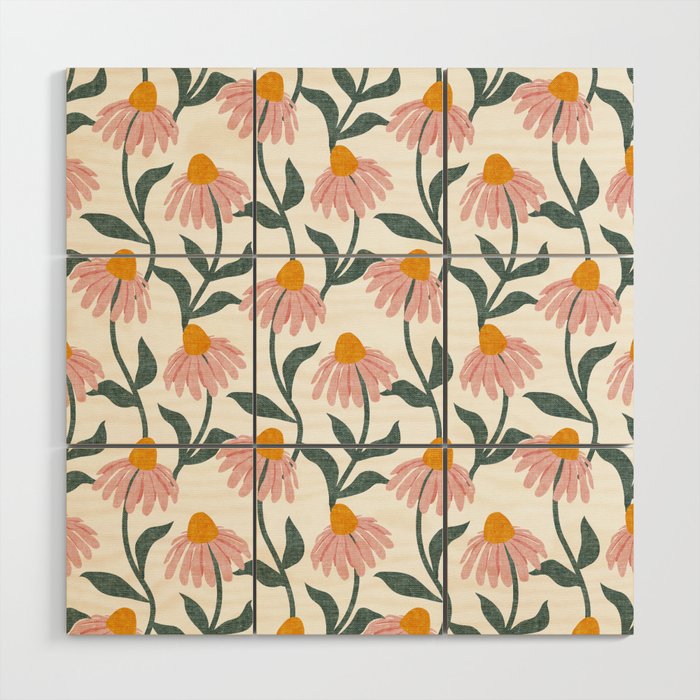 coneflowers - pink Wood Wall Art