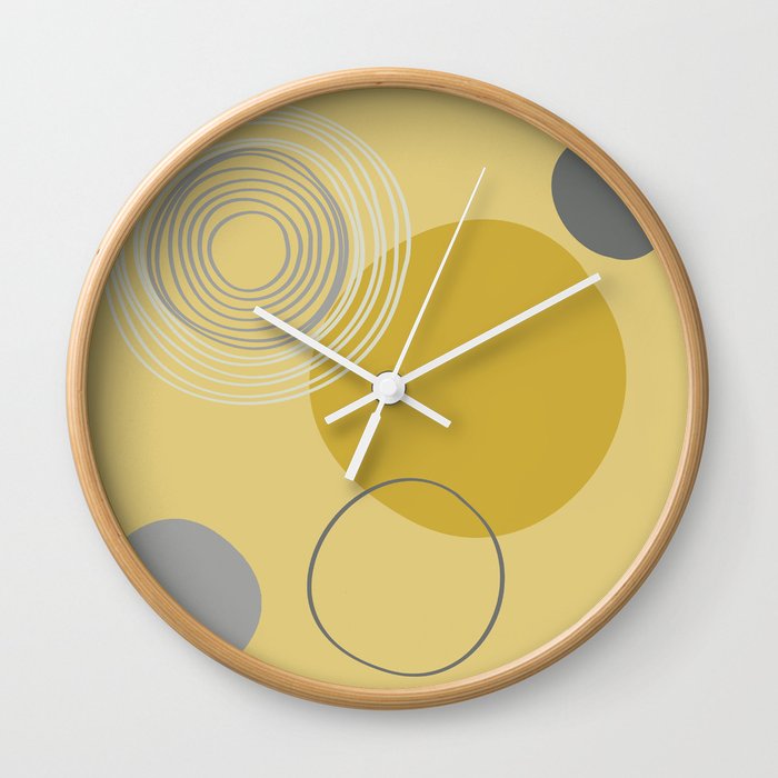 Abstract Circles and Rings in Yellows and Greys Wall Clock
