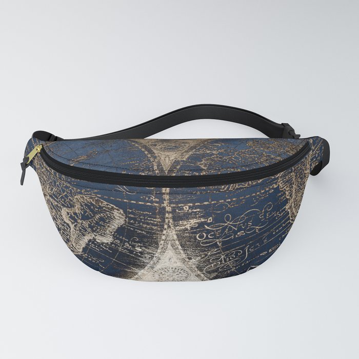 World Map Deep Blue and Gold Fanny Pack