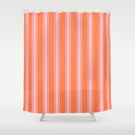 [ Thumbnail: Coral and Pink Colored Pattern of Stripes Shower Curtain ]