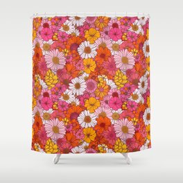 Retro Flowers - Pink, Red, Orange Shower Curtain