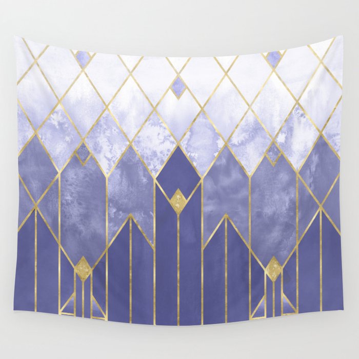 Very Peri 2022 Color Of The Year Violet Periwinkle Geometric Art Deco Diamonds Wall Tapestry