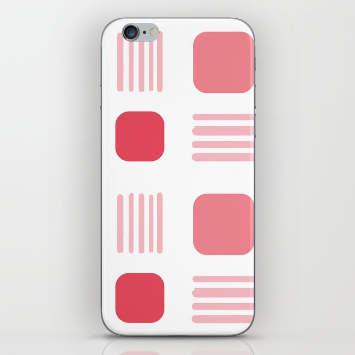 Mid-Century Modern Squares Lines Mono Salmon Pink iPhone Skin