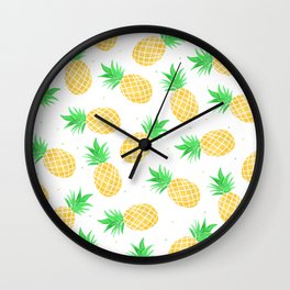 Modern summer watercolor orange green pineapples pattern Wall Clock