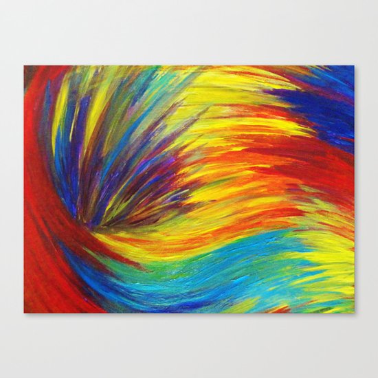 RAINBOW EXPLOSION - Vibrant Smile Happy Colorful Red Bright Blue Sunshine Yellow Abstract Painting Canvas Print
