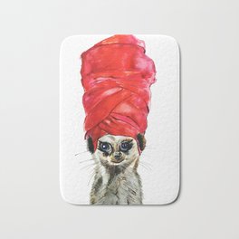 Red Turban Bath Mat | Meerkat, Turban, Dressedupanimal, Watercolor, Pet, Painting, Indianculture, Littleanimal, Red, Funnyanimal 