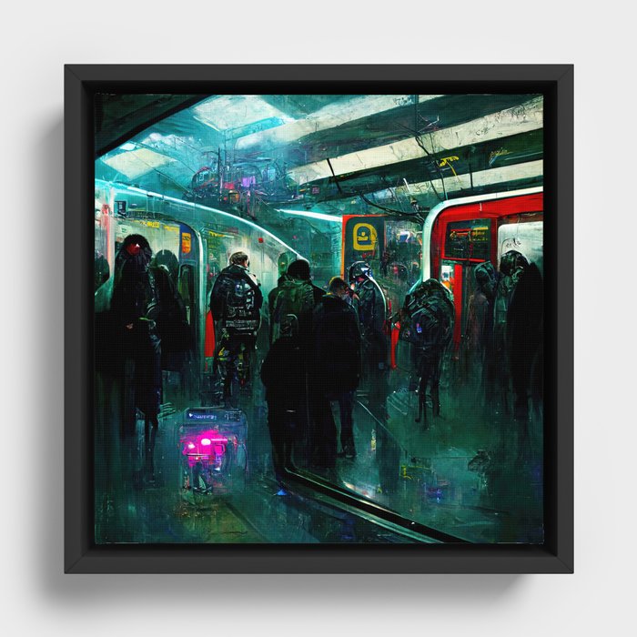 Cyberpunk Subway Framed Canvas