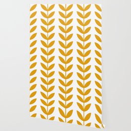 Mustard Scandinavian leaves pattern Wallpaper