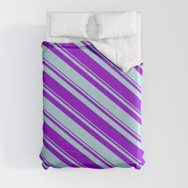 [ Thumbnail: Dark Violet & Powder Blue Colored Lined/Striped Pattern Duvet Cover ]