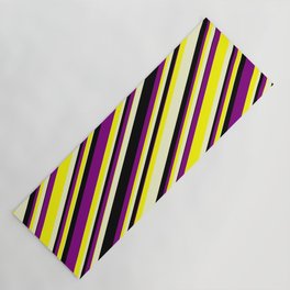 [ Thumbnail: Purple, Yellow, Light Yellow & Black Colored Lines/Stripes Pattern Yoga Mat ]
