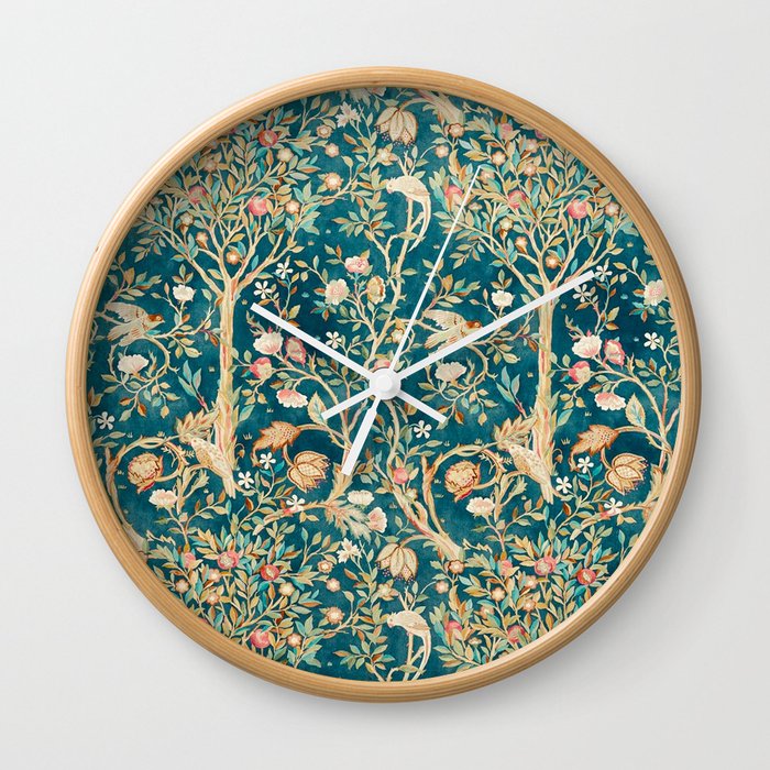 William Morris Vintage Melsetter Teal Blue Green Floral Art Wall Clock