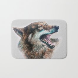 Wolf smile Bath Mat | Nature, Animal, Illustration, Painting 