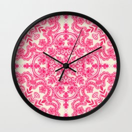 Hot Pink & Soft Cream Folk Art Pattern Wall Clock