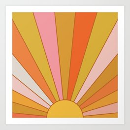 Golden Sun with Soft Colour Rays Art Art Print