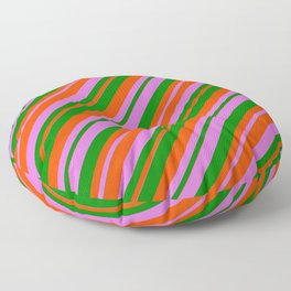 [ Thumbnail: Orchid, Green & Red Colored Stripes/Lines Pattern Floor Pillow ]