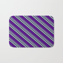 [ Thumbnail: Green and Indigo Colored Lined/Striped Pattern Bath Mat ]