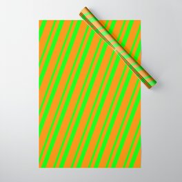 [ Thumbnail: Lime and Dark Orange Colored Stripes/Lines Pattern Wrapping Paper ]