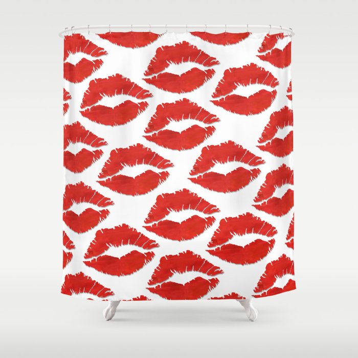 fire engine red lips Shower Curtain by elvia montemayor | Society6