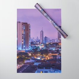 Brazil Photography - Night Life In São Paulo Under The Purple Sky Wrapping Paper