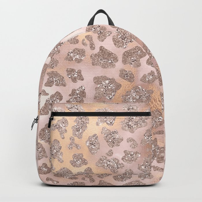Rosegold Blush Leopard Glitter   Backpack