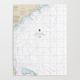Cape Hatteras to Straits of Florida Nautical Chart 11009 Poster