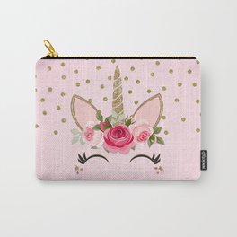 Pink & Gold Cute Floral Unicorn Carry-All Pouch