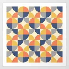 Mid Century Modern Geometric Decoration 330 Blue Yellow Orange Gray and Beige Art Print