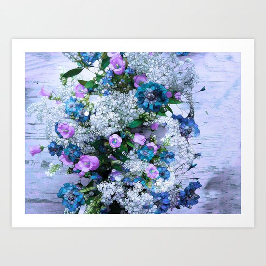 Flowers, Pink, Lilac, Teal Art Print