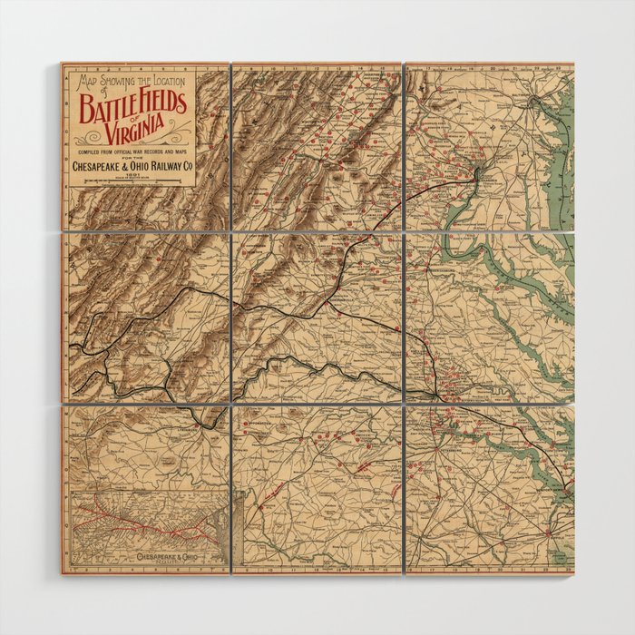 Vintage Virginia Civil War Battlefields Map, 1895 Wood Wall Art