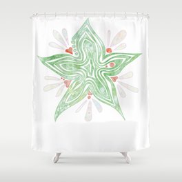 Green Star Flower Shower Curtain