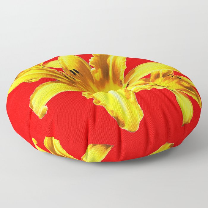 Yellow Day Lilies on Chinese Red  Floor Pillow