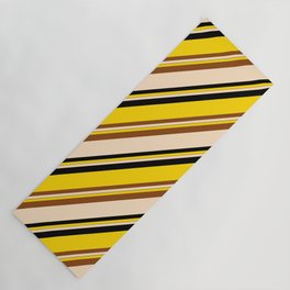 [ Thumbnail: Yellow, Brown, Bisque & Black Colored Pattern of Stripes Yoga Mat ]