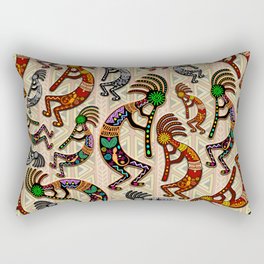 Kokopelli Rainbow Colors on Tribal Pattern  Rectangular Pillow