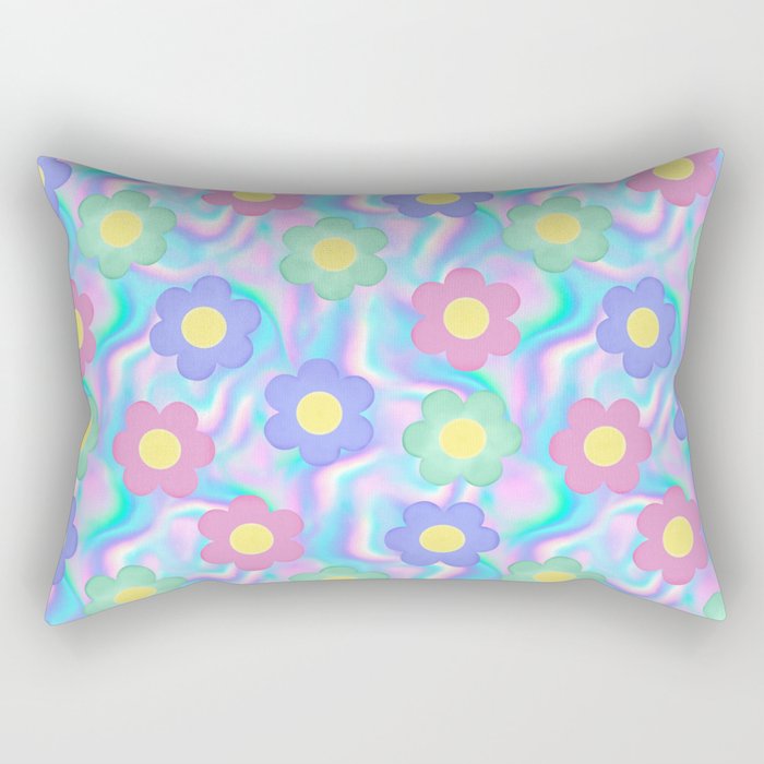 Y2K Bubble Flowers on Iridescent Rectangular Pillow